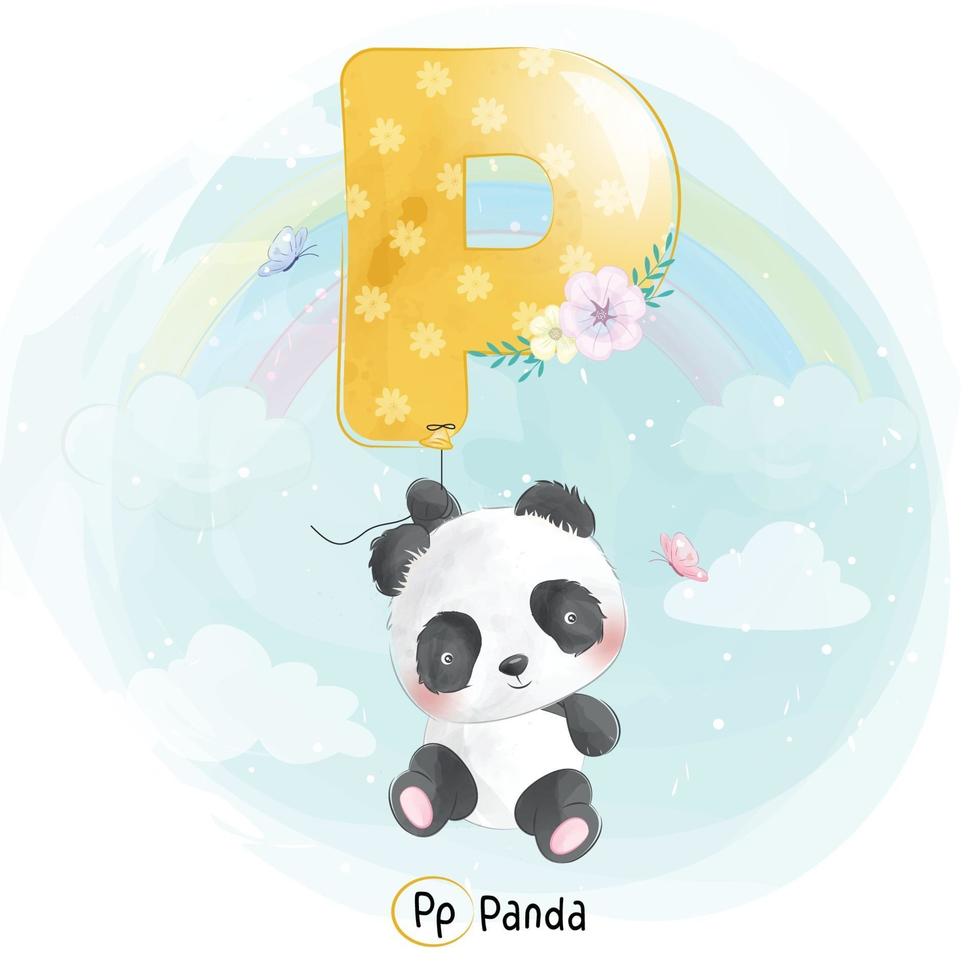 söt panda med alfabetet p ballong illustration vektor