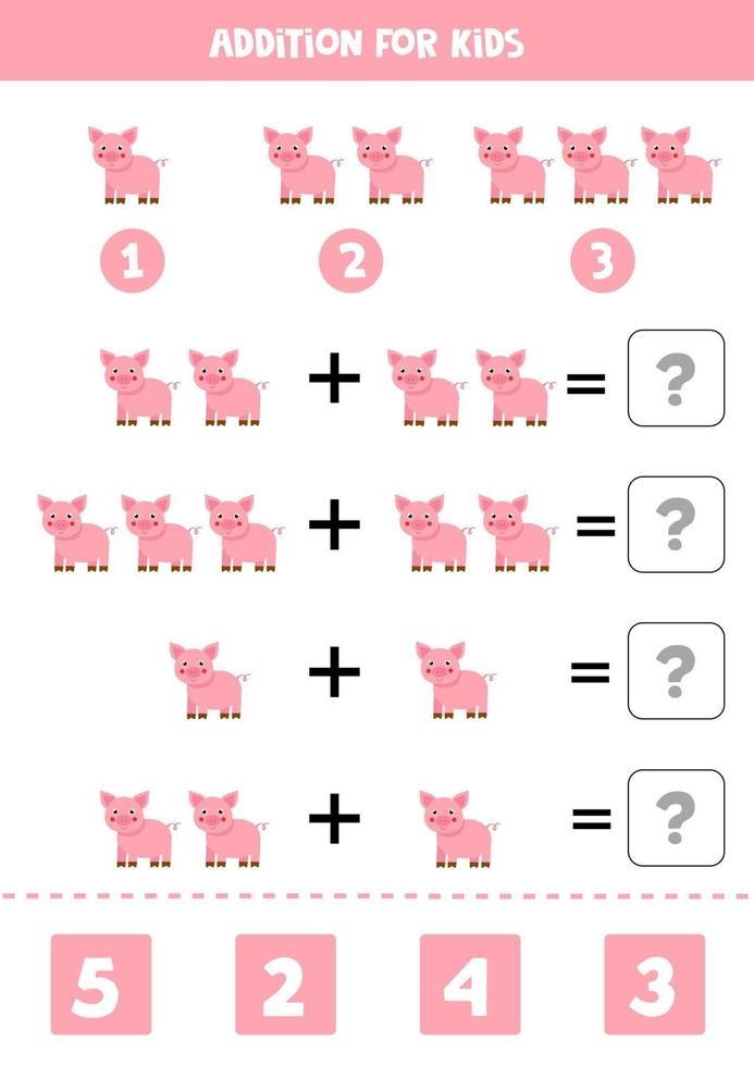 Zusatzarbeitsblatt mit niedlichem Bauernschwein. Mathe-Spiel. vektor