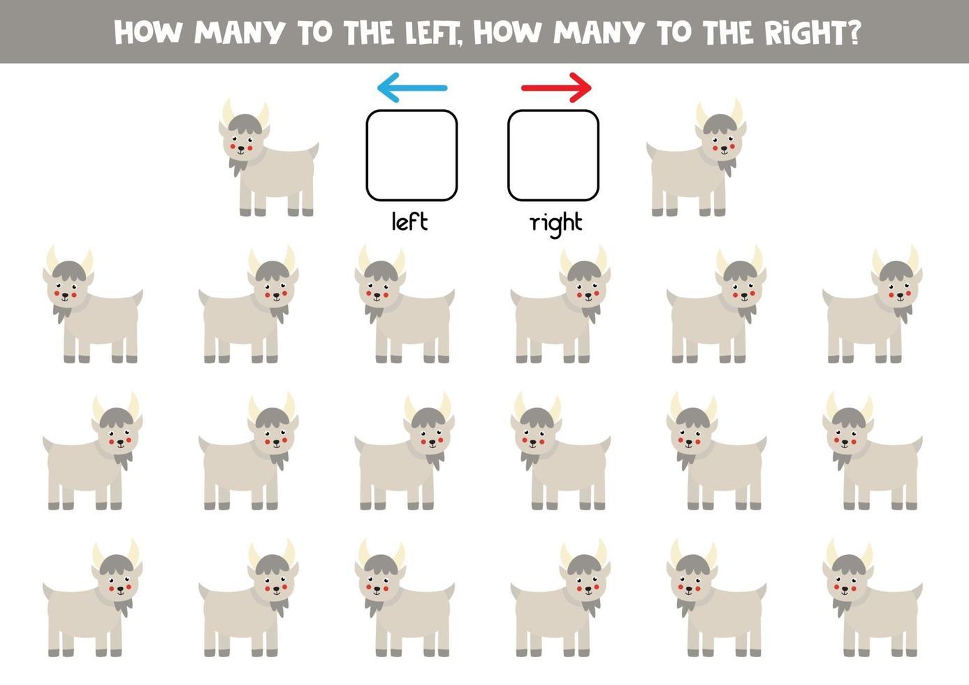 links oder rechts mit süßer Ziege. logisches Arbeitsblatt für Kinder im Vorschulalter. vektor