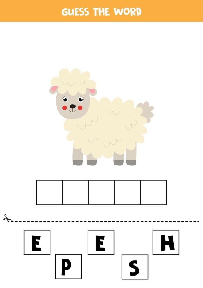 Rechtschreibspiel für Kinder. Cartoon niedlichen Schaf. vektor