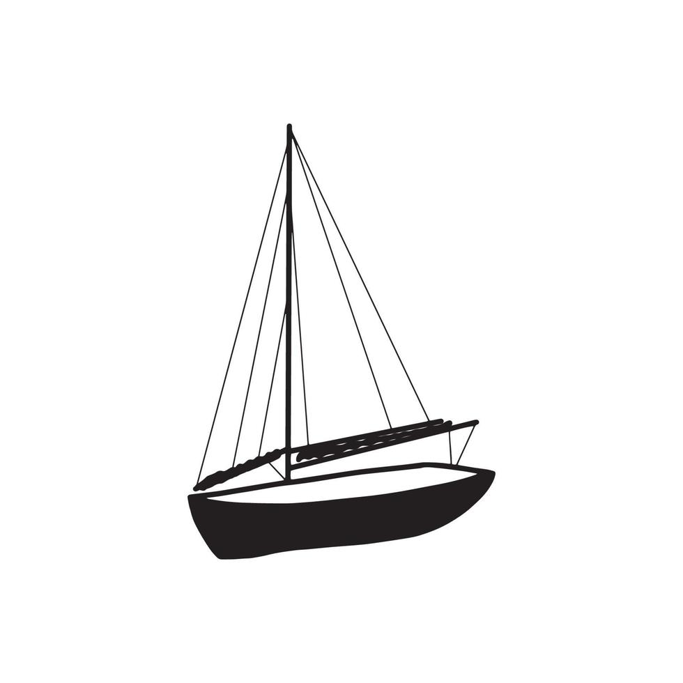 Angeln Boot schwarz Silhouette. klein Schiffe im eben Design. Kind Spielzeug Stil. Vektor Illustration auf Weiß Hintergrund