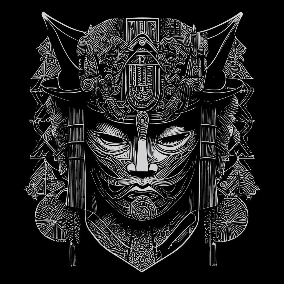 japanisch Samurai Maske oder Menpo, war ein entscheidend Stück von Rüstung getragen durch Samurai Krieger. gemacht von Metall oder Leder vektor