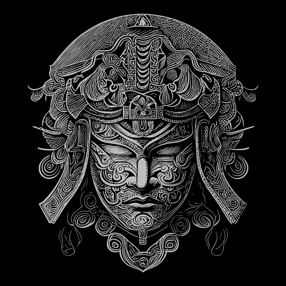 japansk samuraj mask eller menpo, var en avgörande bit av rustning bärs förbi samuraj krigare. tillverkad av metall eller läder vektor