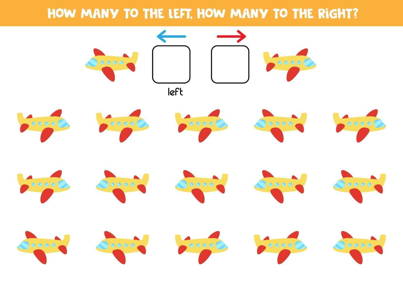 vänster eller höger med flygplan. logiskt kalkylblad för förskolebarn. vektor