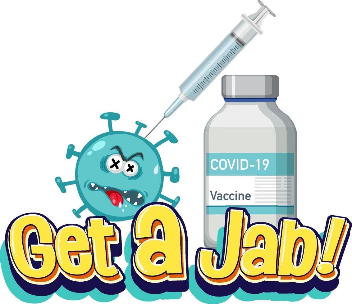 få ett jab-teckensnitt med koronavirus seriefigur och spruta vektor