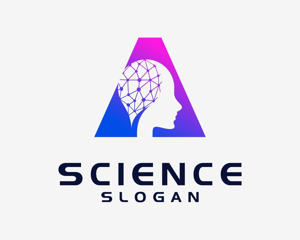 Mensch Kopf Gehirn Verstand Wissenschaft Neurologie Innovation mit Brief ein Initiale modern Vektor Logo Design