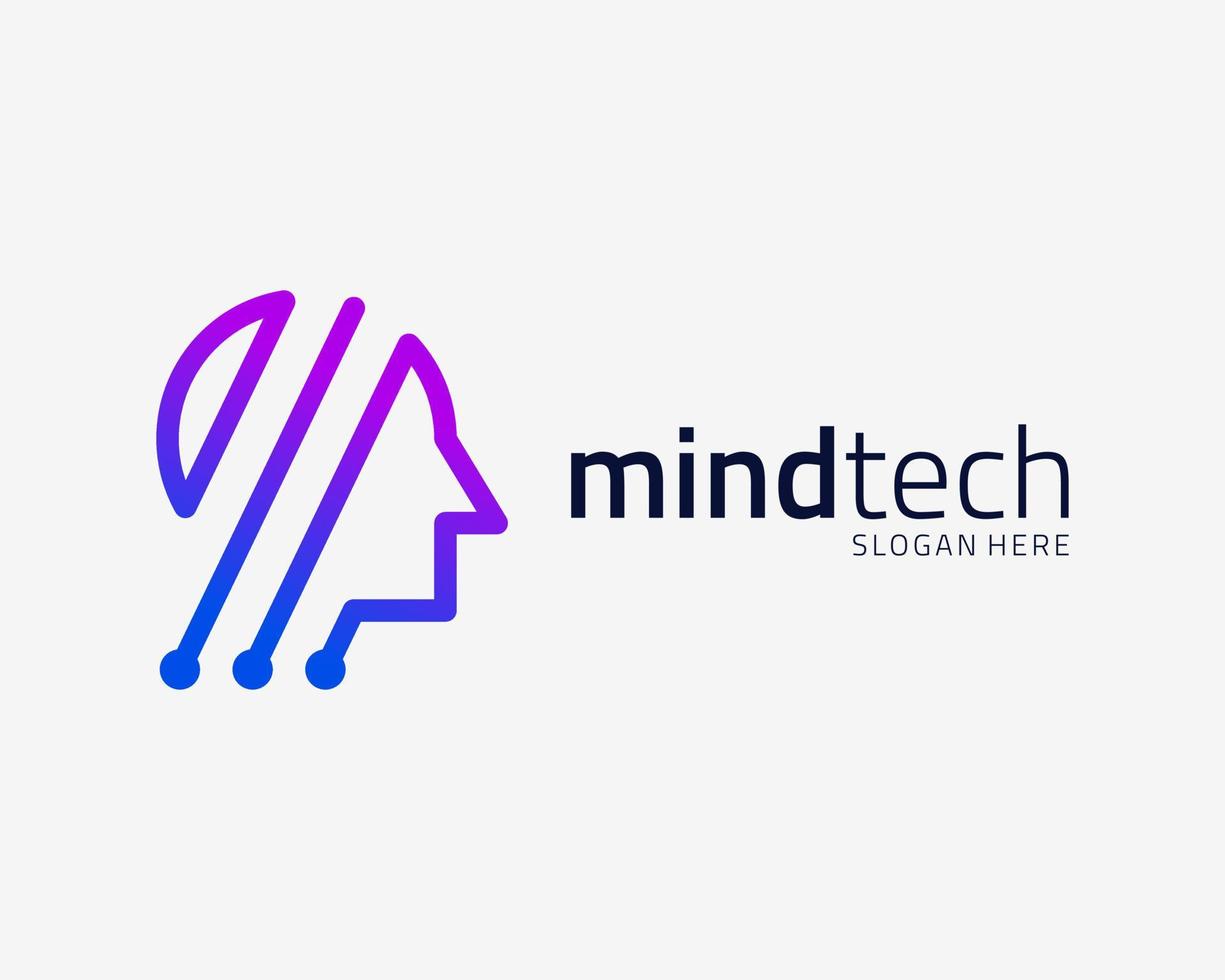 Mensch Kopf Gesicht Person Schaltkreis Linie Technik Intelligenz Wissenschaft einfach minimal Symbol Vektor Logo Design