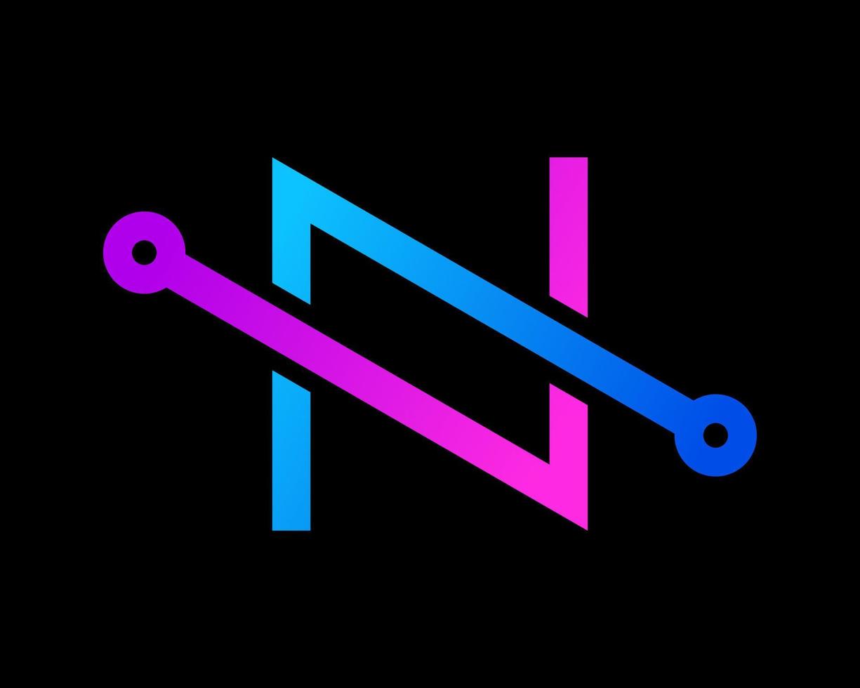 brev n första krets teknologi digital ansluta elektronisk datoranvändning linje vektor logotyp design