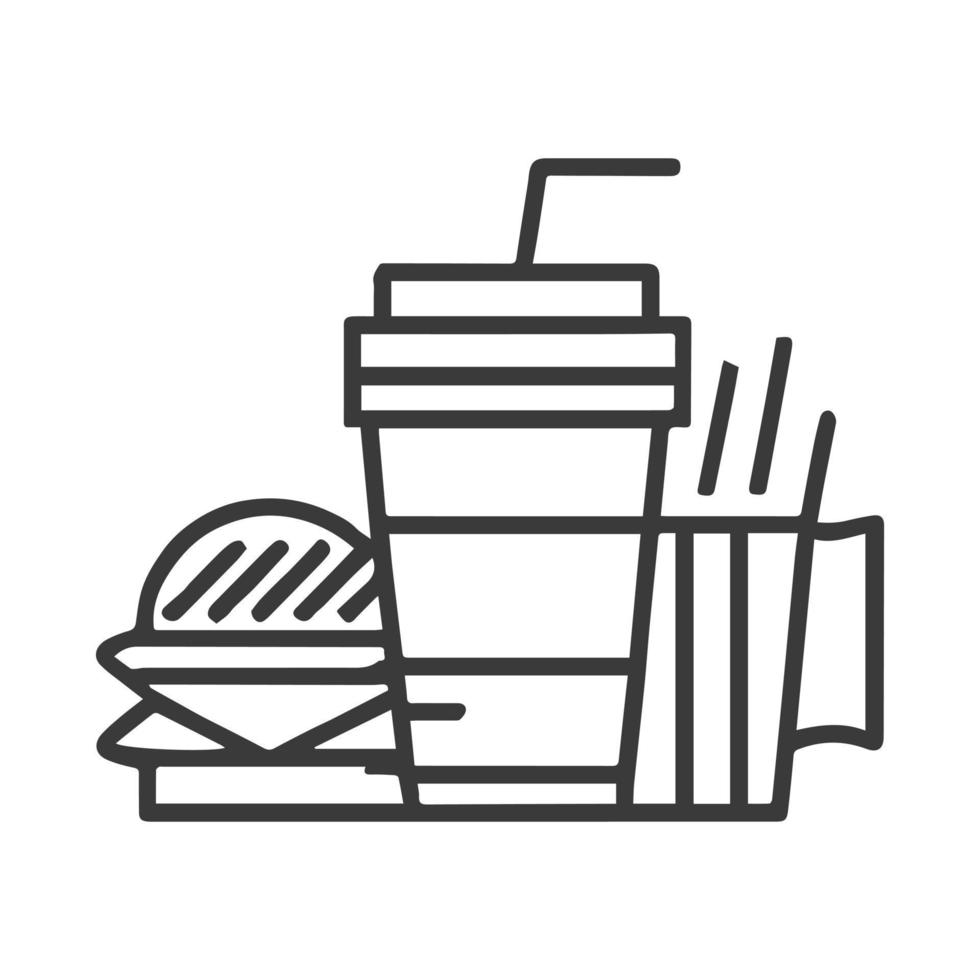 snabb mat ikon. hamburgare, franska frites och mjuk dryck glas, symboler av gata mat. vektor