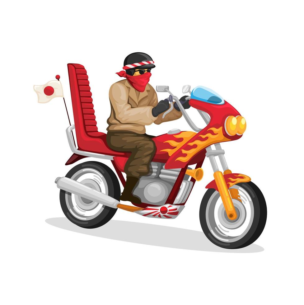 japanisch Motorrad Gangster auch bekannt bosozoku Charakter Karikatur Illustration Vektor