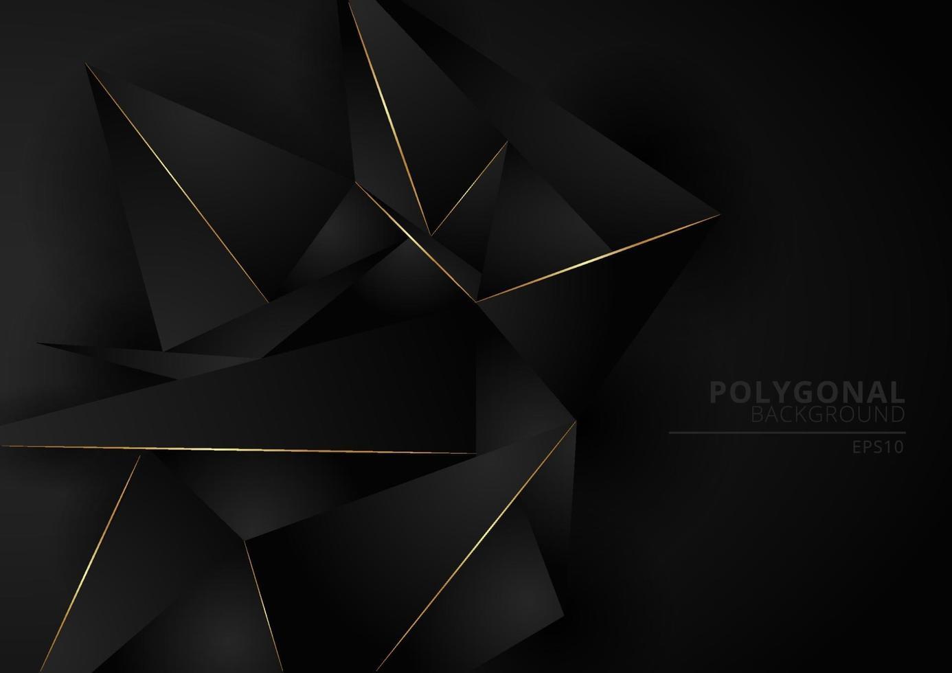 abstrakter schwarzer geometrischer polygonaler Formhintergrund mit goldener Linie vektor