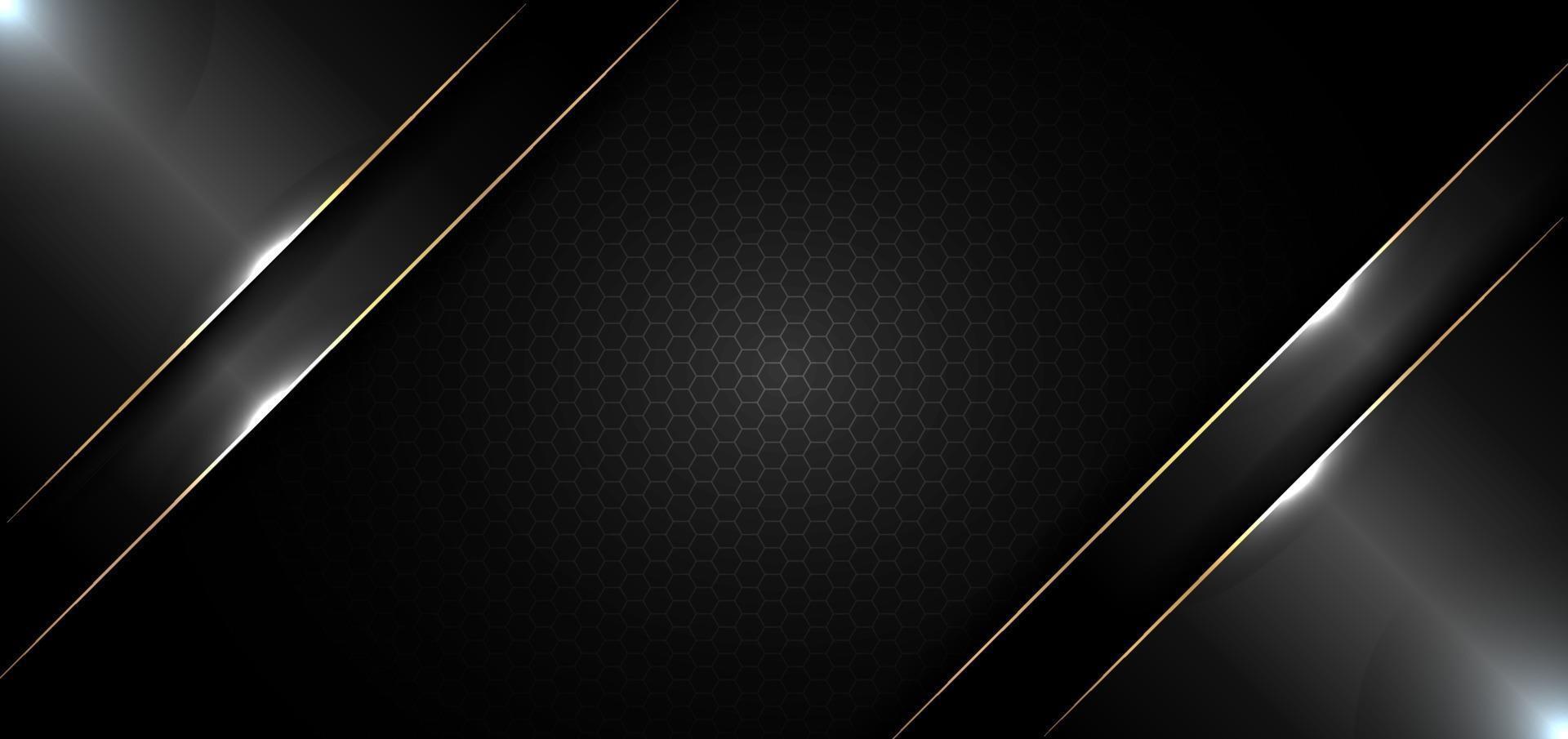 abstrakte Banner Design Vorlage schwarz glänzend mit Goldlinie und Lichteffekt auf dunklem Hintergrund und Textur vektor
