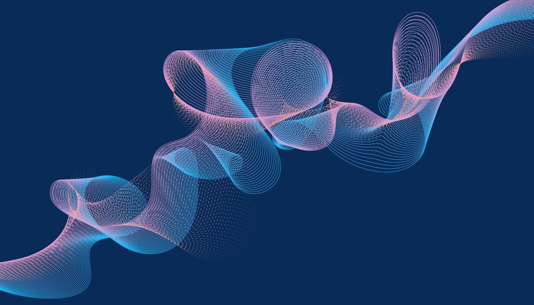 abstrakte blaue und rosa dynamische Wellenlinie und Teilchenpunkte auf blauem Hintergrund vektor