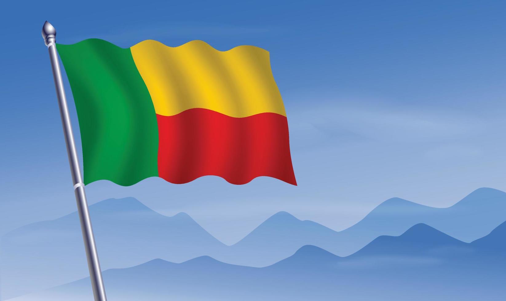 benin flagga med bakgrund av bergen och skynd blå himmel vektor