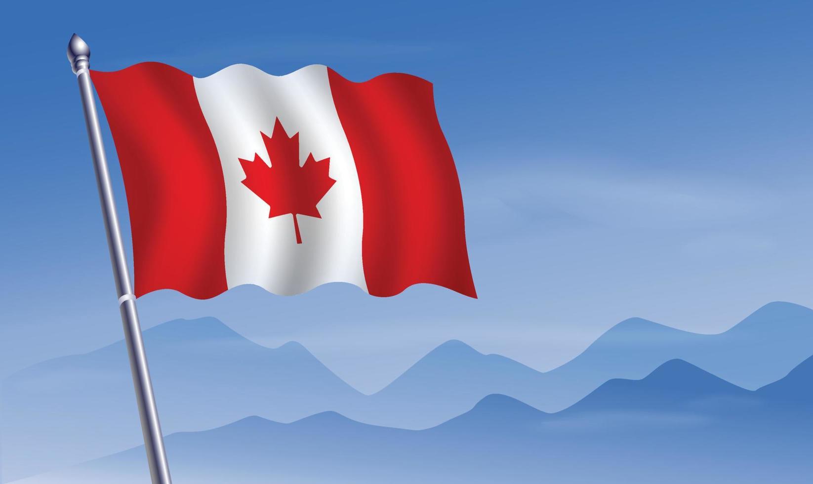 kanada flagga med bakgrund av bergen och skynd blå himmel vektor