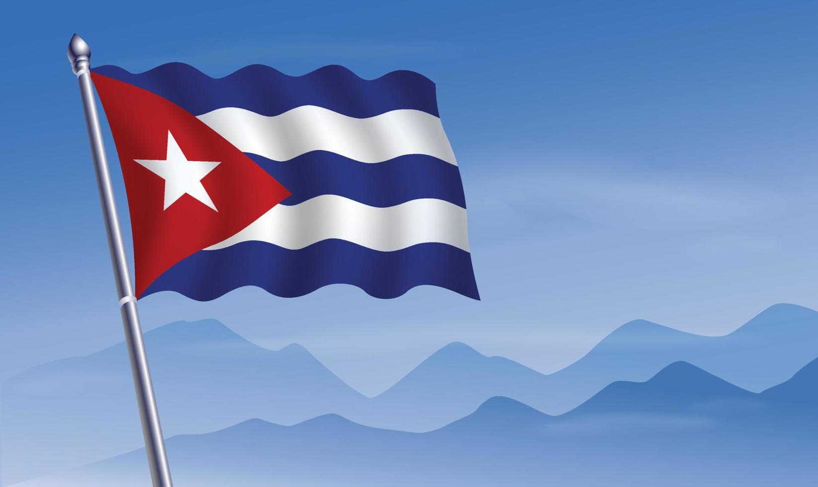kuba dominica flagga med bakgrund av bergen och himmel vektor