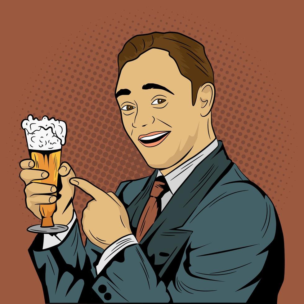 pop- konst komisk man med öl glas vektor stock illustration 01