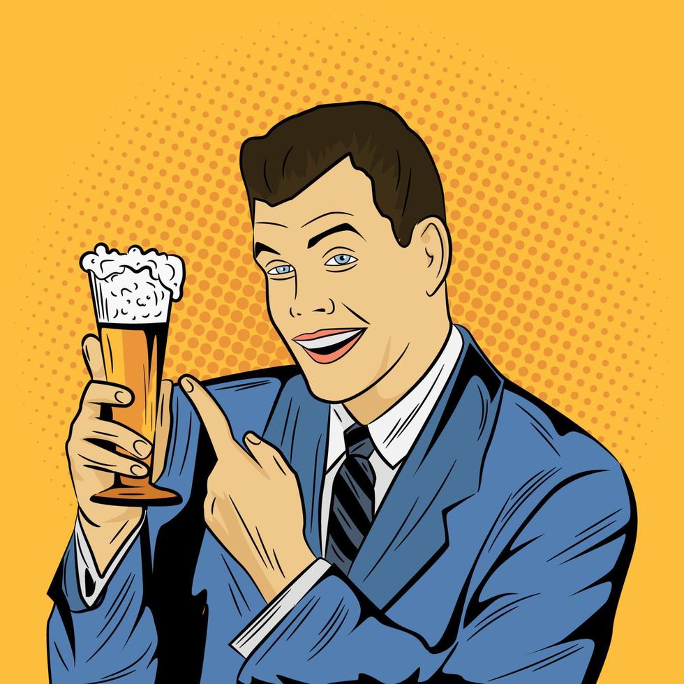 pop- konst komisk man med öl glas vektor stock illustration