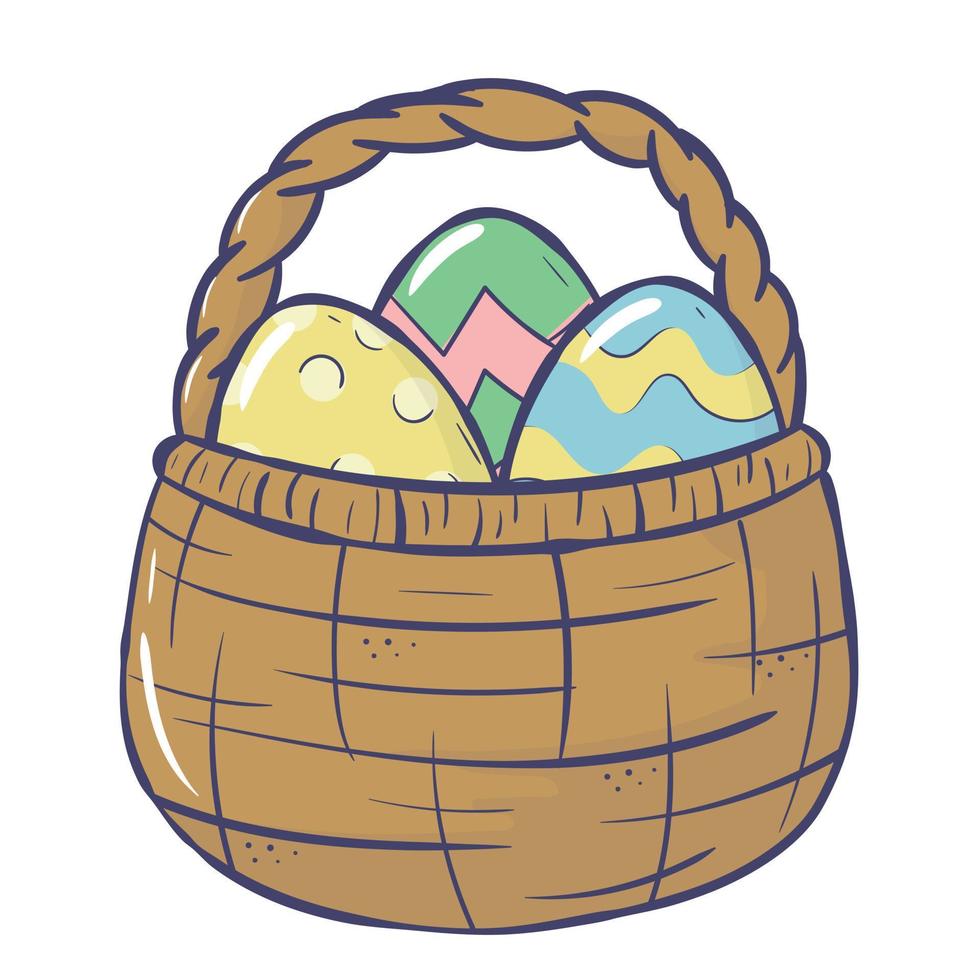 Gekritzel Karikatur Korbweide Korb mit Ostern Eier vektor