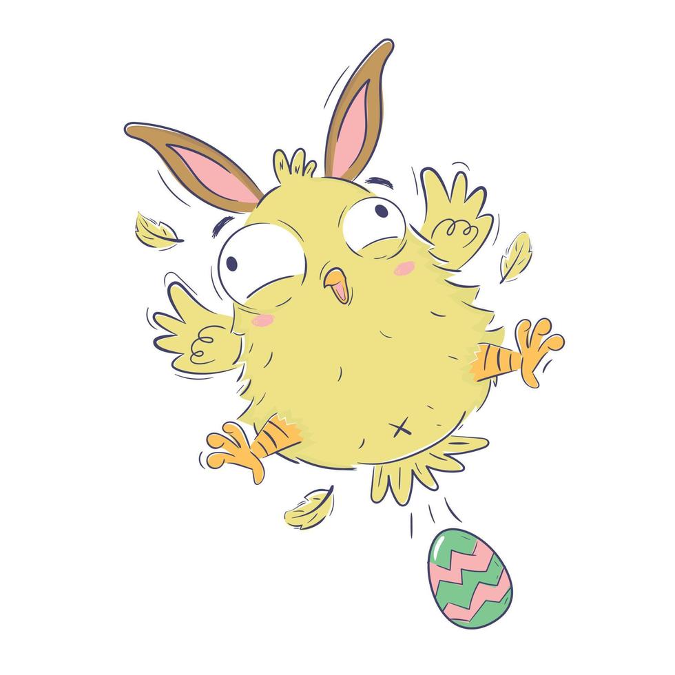 rolig brud med kanin öron puffar ut ett påsk ägg i de luft vektor