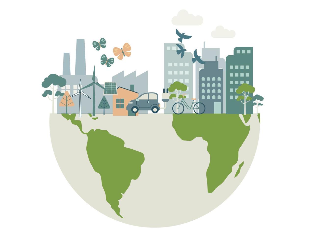 Grün Stadt Leben Ökologie Konzept Natur Erhaltung auf Erde, Umwelt mit nachhaltig Entwicklung vektor