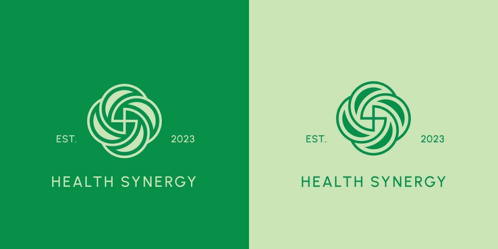 medicinsk energi rotation logotyp design illustration ikon vektor av en kreativ aning spanning medicinsk virvla runt, sjukvård, och platt stil geometrisk minimalism. en unik digital sjukhus Ansökan