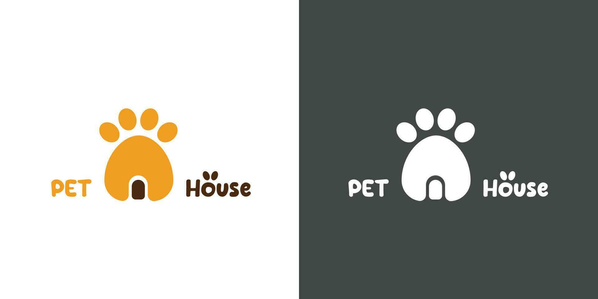 Haustier Haus Logo Design Illustration einfach und minimalistisch eben Konzept von ein Hund Pfote und ein Tür Schatten Silhouette. ein Vektor Symbol von ein Haustier Haus. nützlich im das Haustier Haus Geschäft.