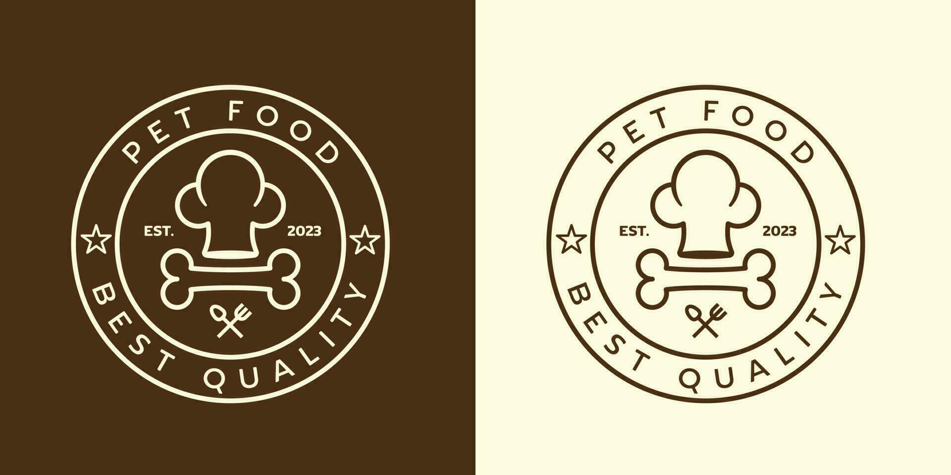 Haustier Essen Logo Design Illustration eben Konzept von ein einfach minimalistisch Emblem Abzeichen Etikette im ein Kreis, ein Koch Hut und ein Knochen Symbol Vektor Symbol Idee nützlich zum Hund und Katze Essen Unternehmen
