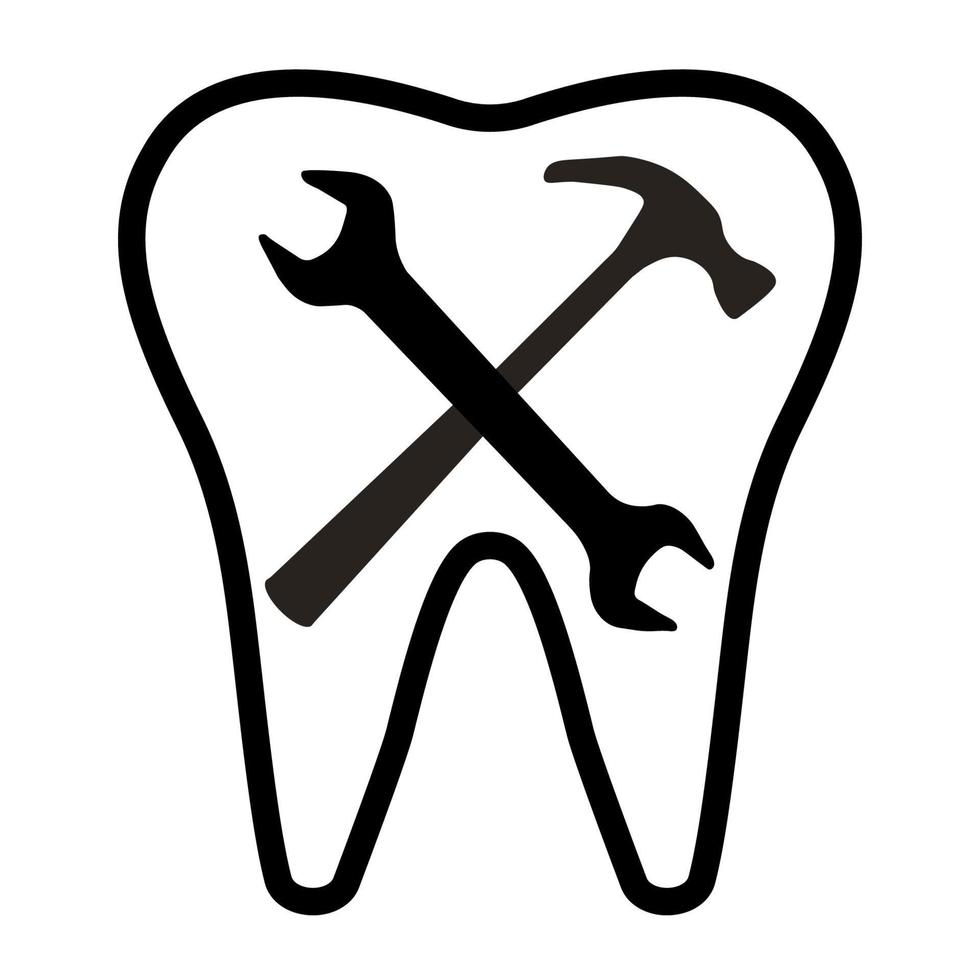 dental klinik eller dental laboratorium logotyp tand rycka hammare vektor