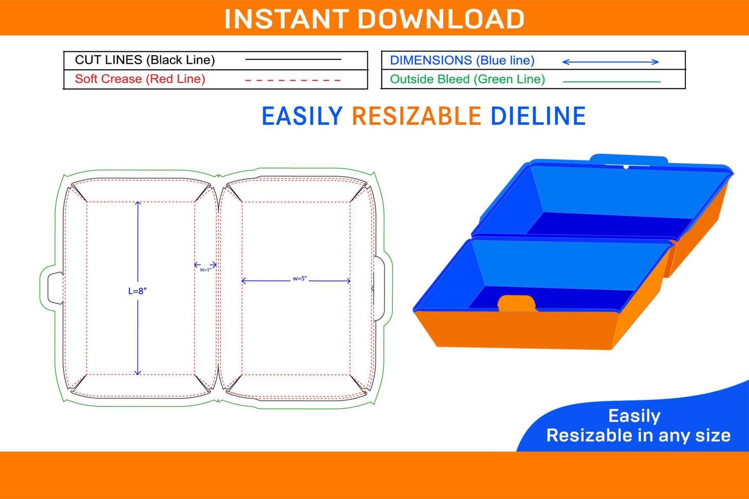 Essen Kasten, Mittagessen Box Dieline Vorlage und 3d Box Design Box Dieline und 3d Box vektor