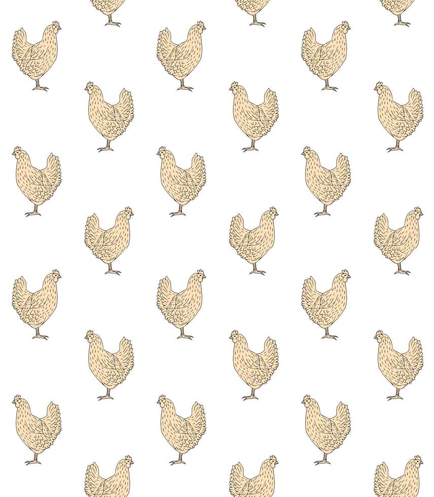 vektor sömlös mönster av hand dragen kyckling höna