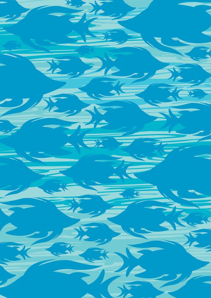 söt tecknad serie tropisk fisk i silhuett mönster vektor