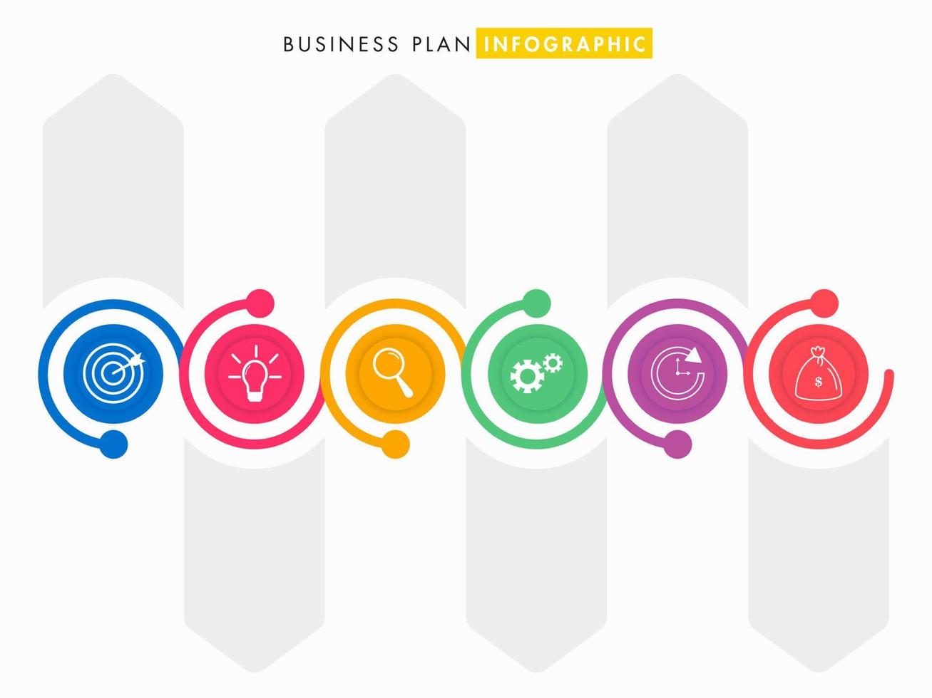 färgrik 6 steg tidslinje infographic ikon på vit bakgrund för företag planen. vektor