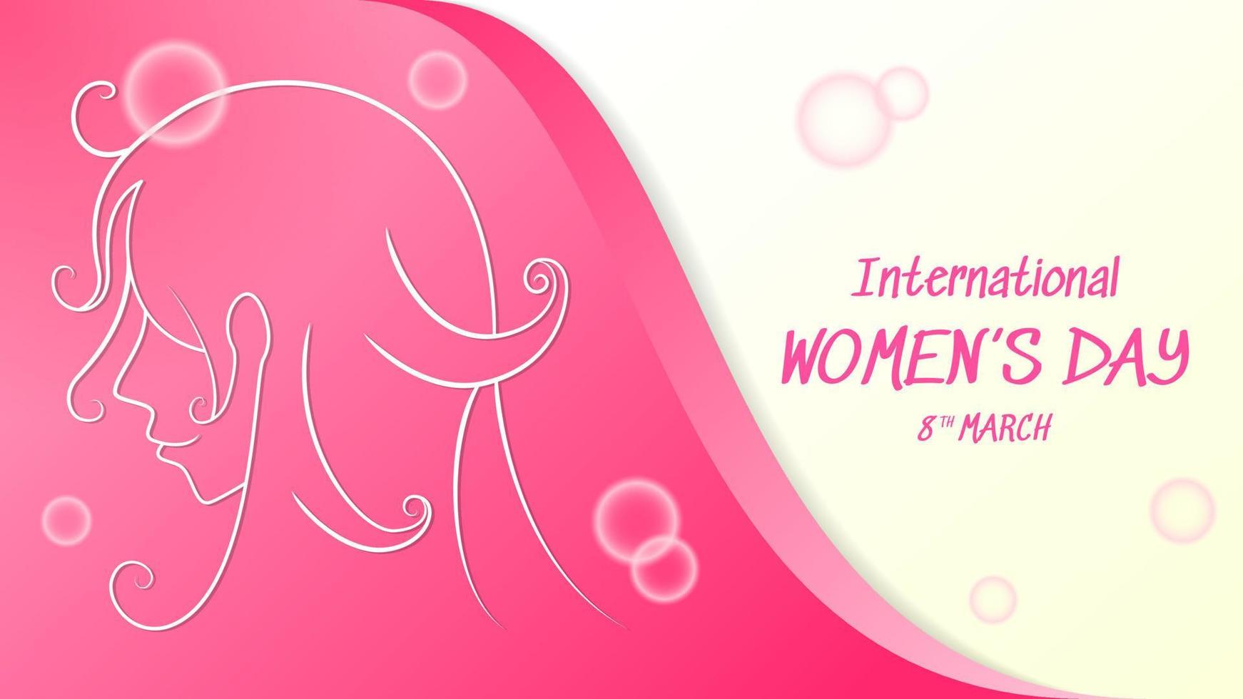 International Damen Tag Banner Vorlage. Linie Kunst Frau. Rosa und Weiß. benutzt zum Gruß, Hintergrund oder Banner vektor