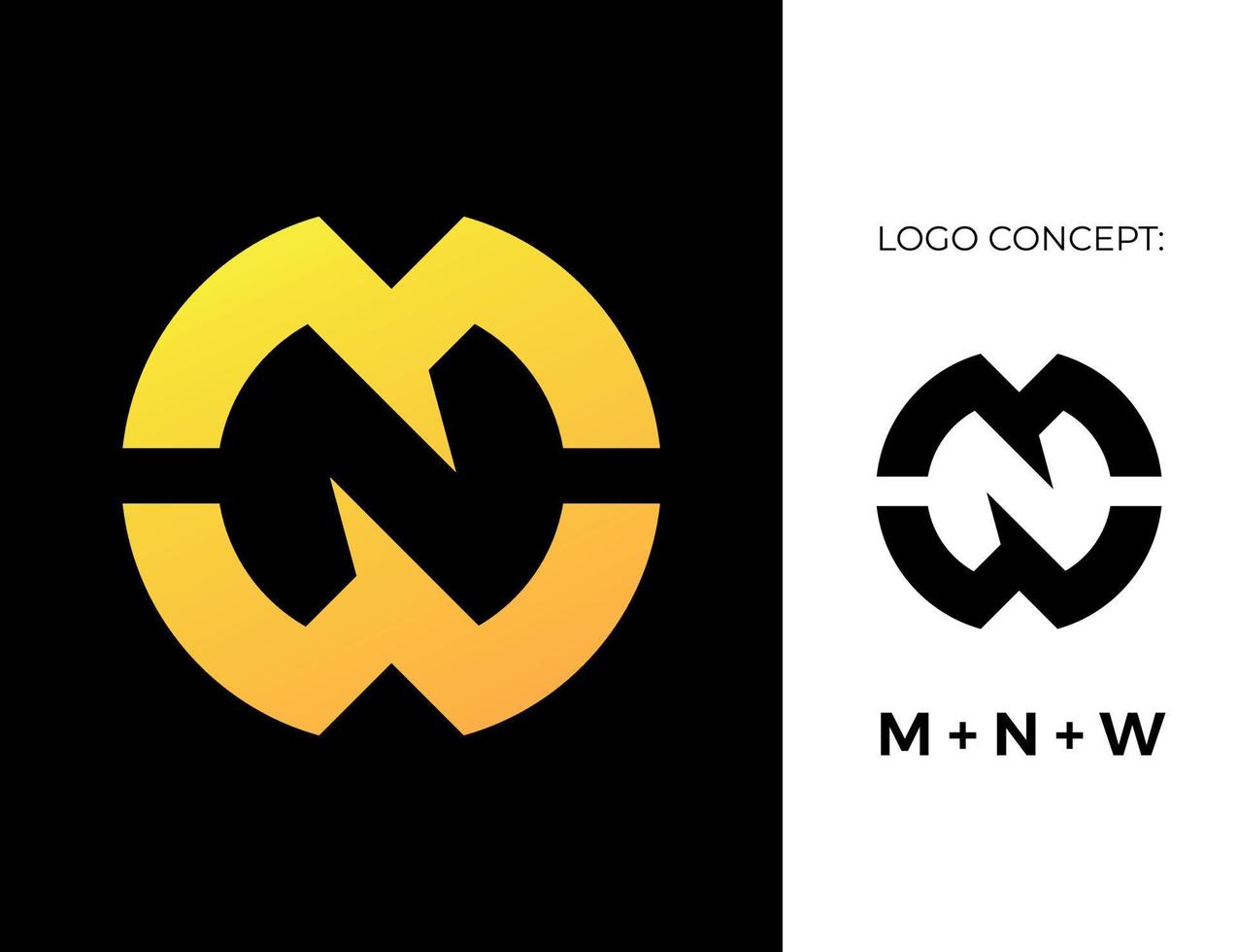 lutning logotyp design med mnw initialer vektor