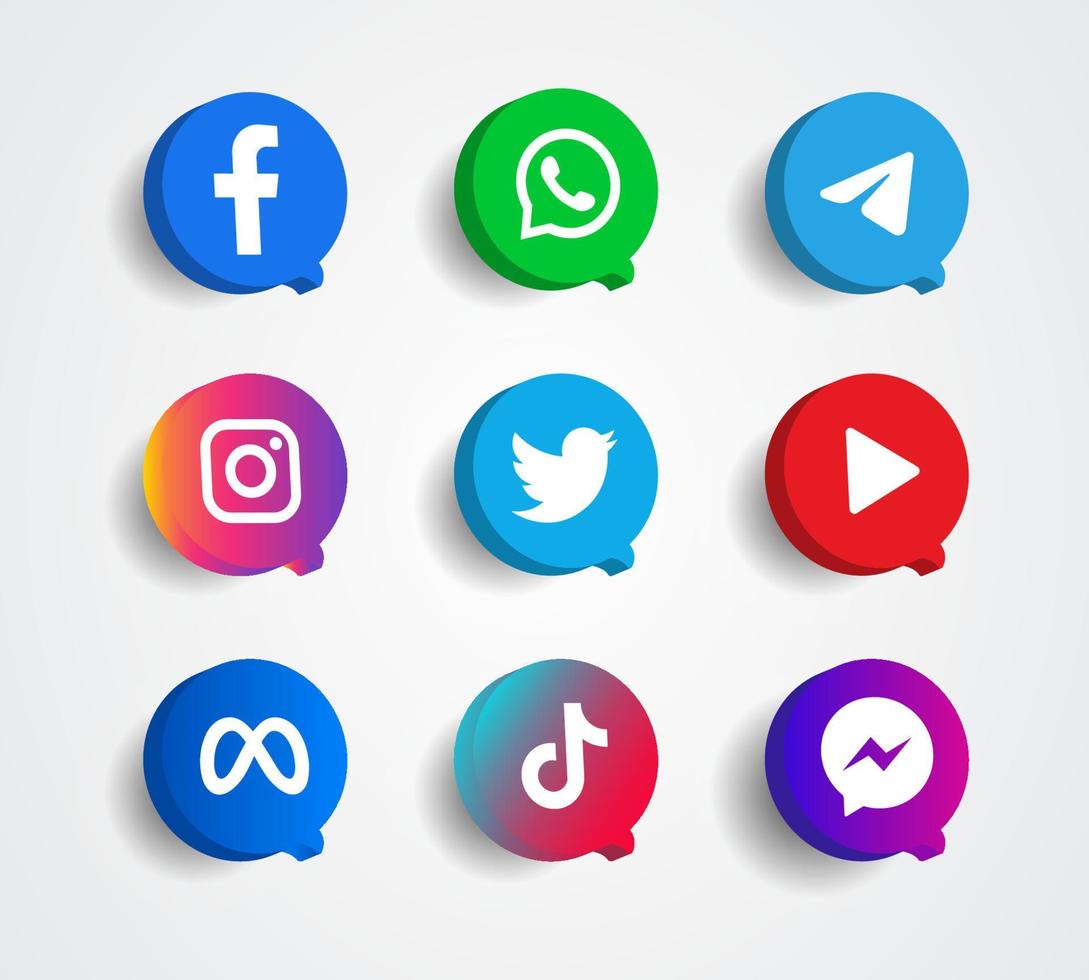 social media logotyp packa enkel 3d stil vektor