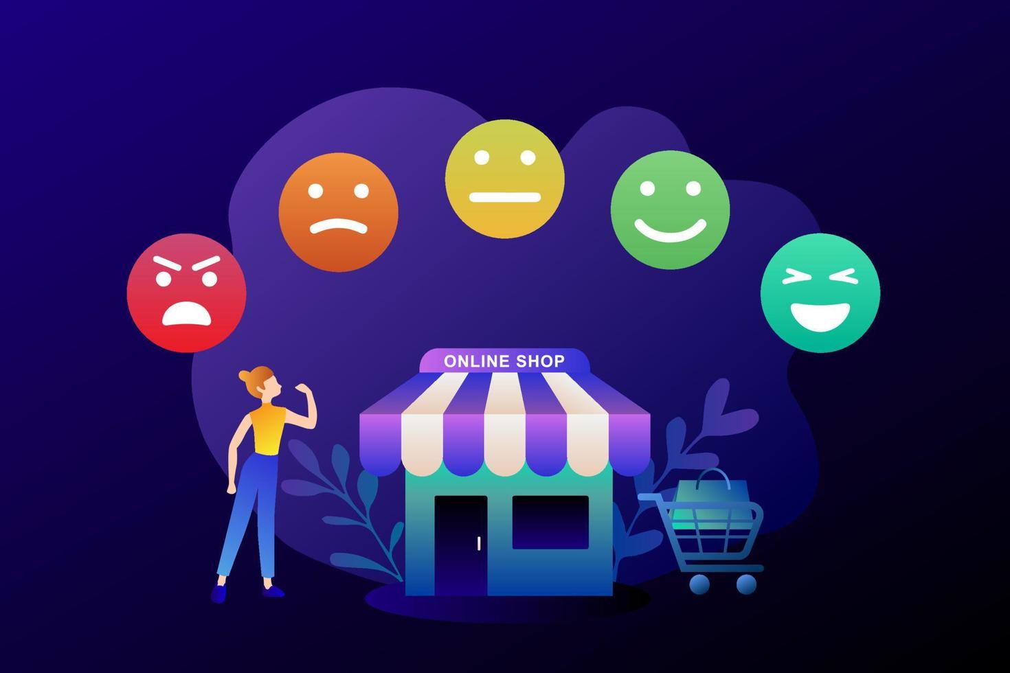 Benutzer Feedback Emoticons Infografiken Satz. Bewertung Feedback Rahmen Emotion Gesichter. Emoji Reaktionen. Vektor Symbole. Geschäft Präsentation Hintergrund.
