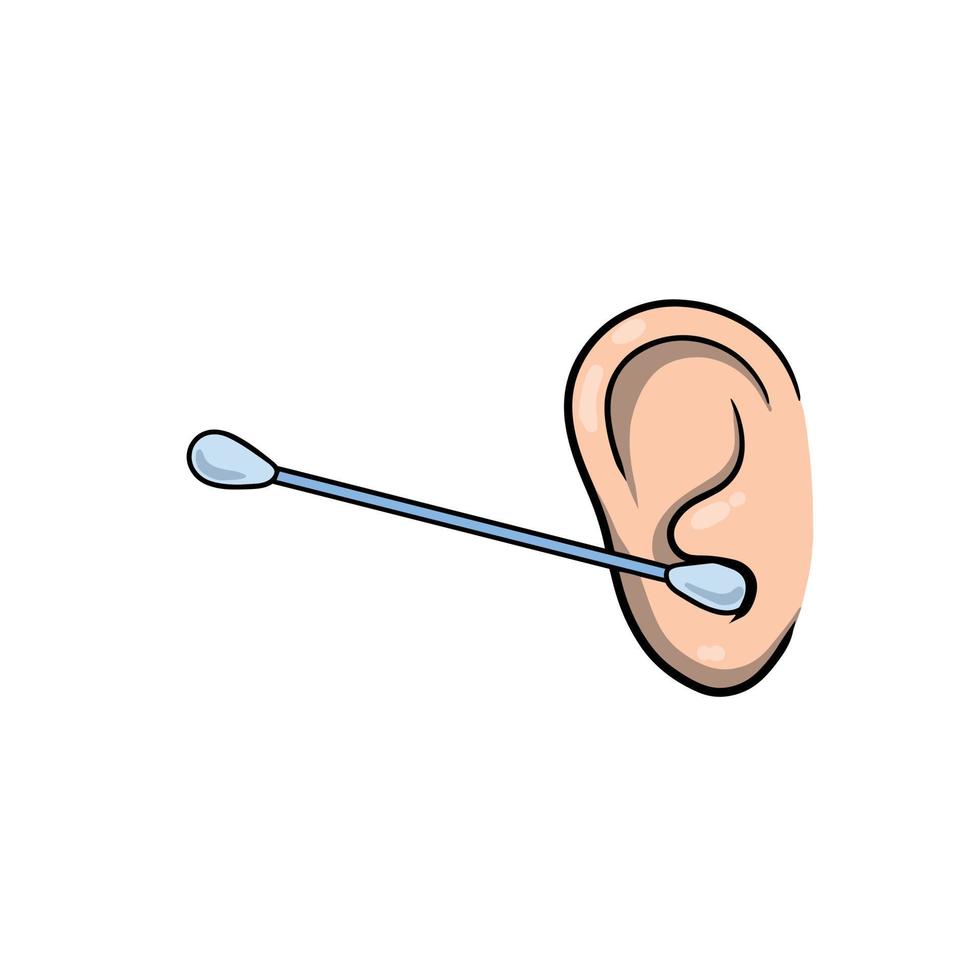 rengöring de öron. hygienisk öra pinne. medicinsk procedur. hörsel och hälsa. avlägsnande öronvax med bomull knopp. tecknad serie illustration isolerat på vit vektor