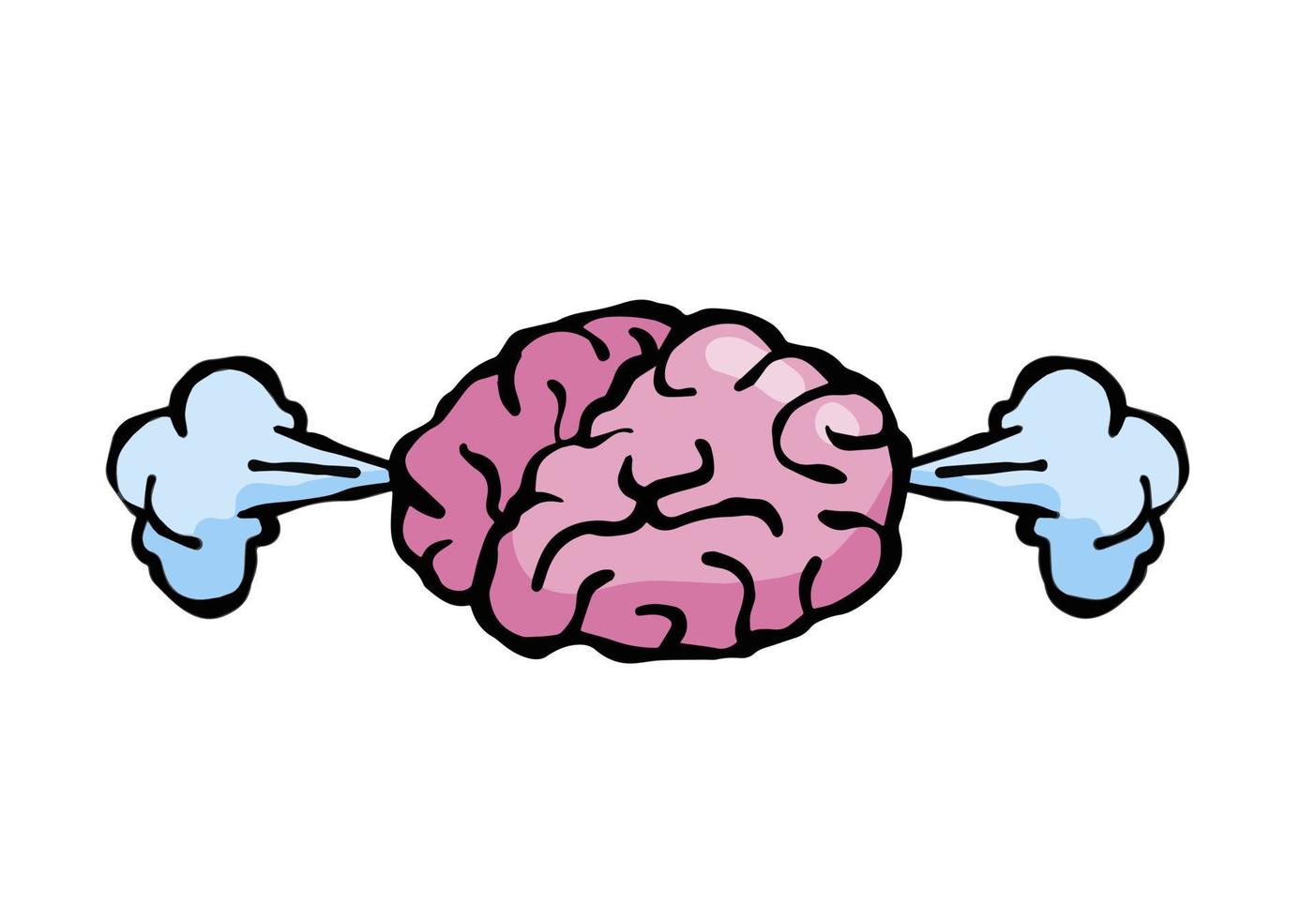 ånga från hjärna. begrepp av hård arbete, Trötthet och påfrestning. psykologisk problem. rök från huvud. hand dragen klotter tecknad serie illustration vektor