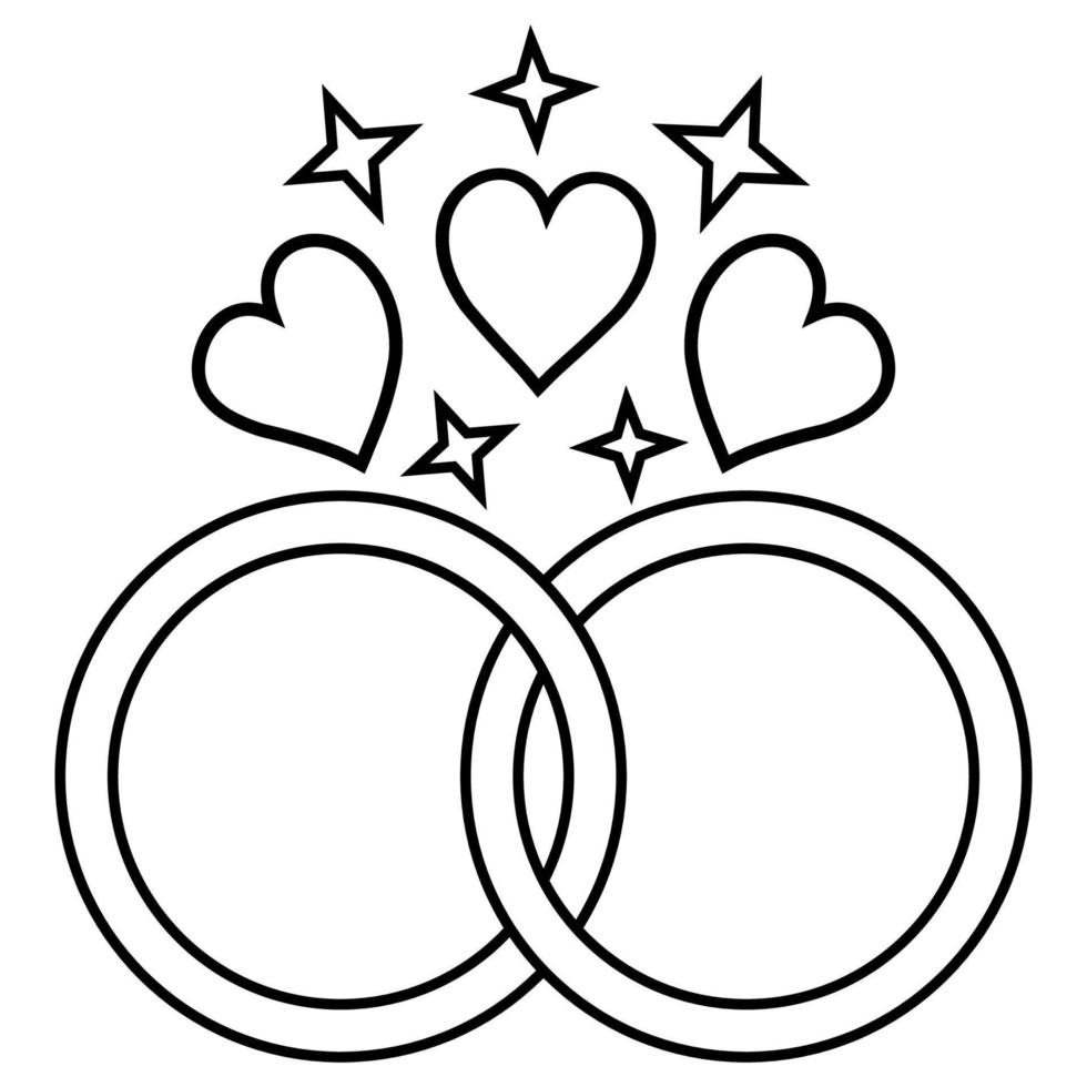 zwei Hochzeit Ringe mit Herzen und Sterne Symbol von das Hochzeit von Liebe und Familie vektor