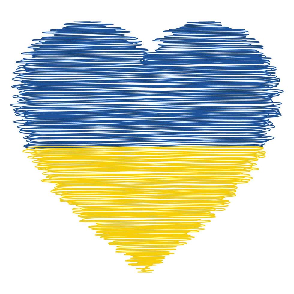 Liebe zum Ukraine, Herz gezeichnet mit ein Stift, Gekritzel National Flagge Ukraine vektor