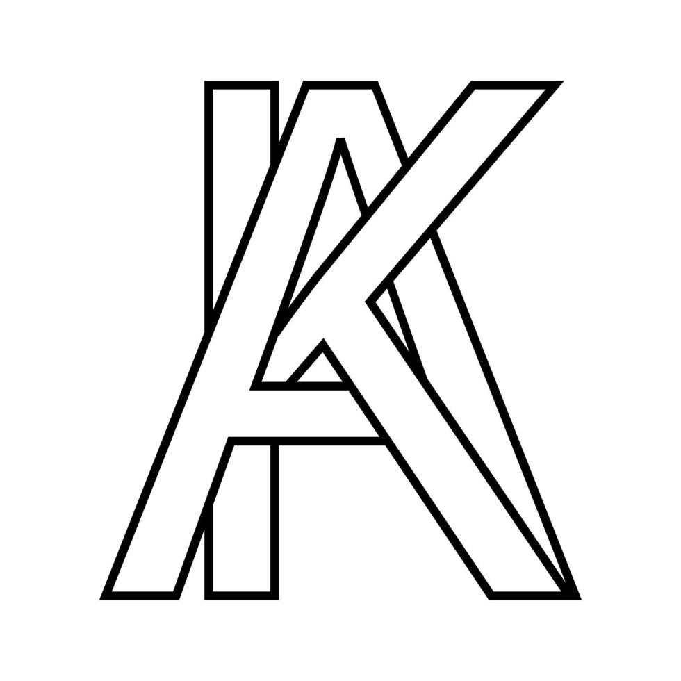 logotyp tecken ak ka tecken två interlaced brev en, k vektor logotyp ak ka först huvudstad brev mönster alfabet en, k