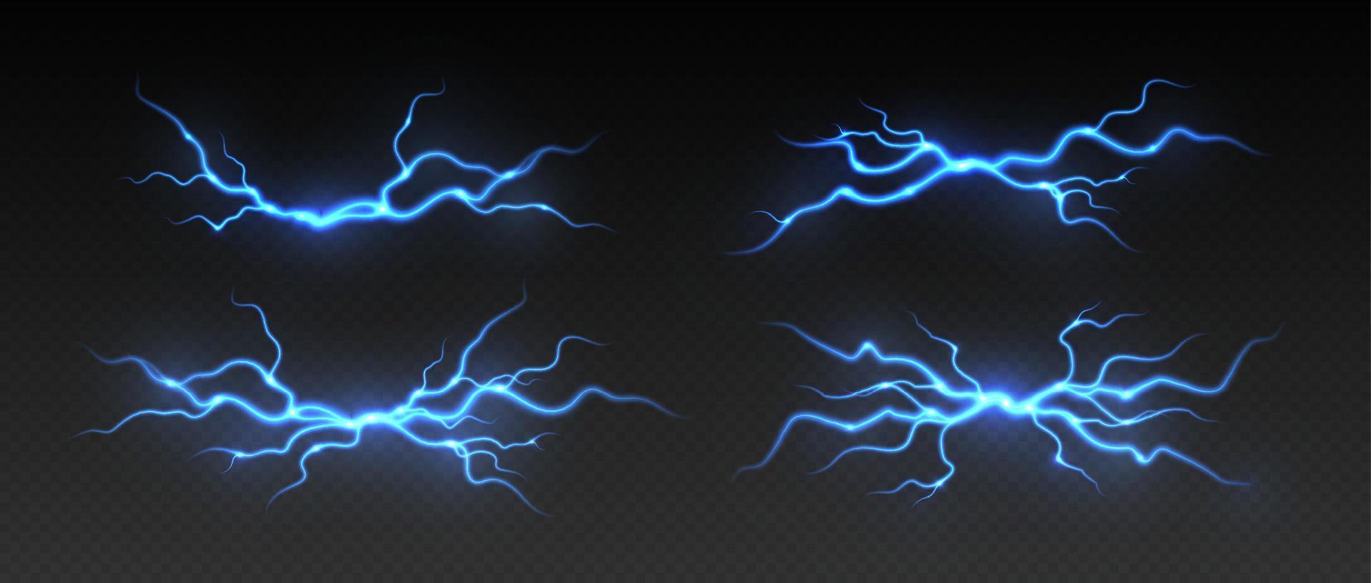 Gewitter Blitz, Blitz schlagen, realistisch elektrisch Reißverschluss, Blau Blitz Bolzen vektor
