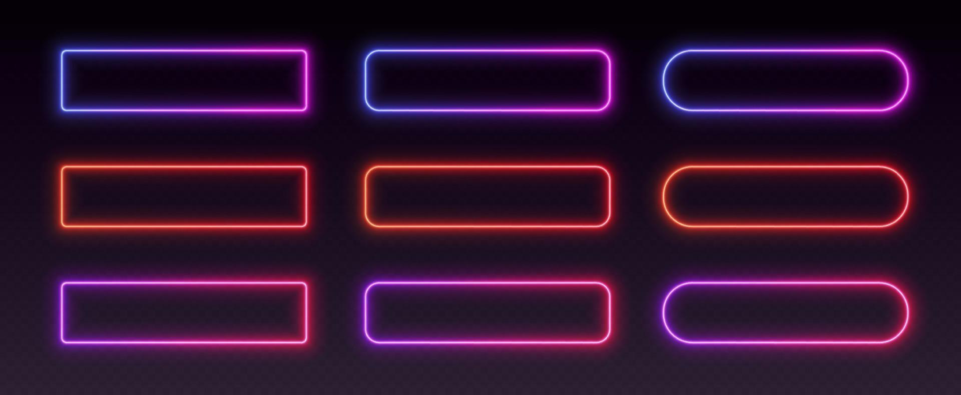 Neon- Rahmen, Gradient glühend Grenzen, isoliert ui Aktion Tasten vektor