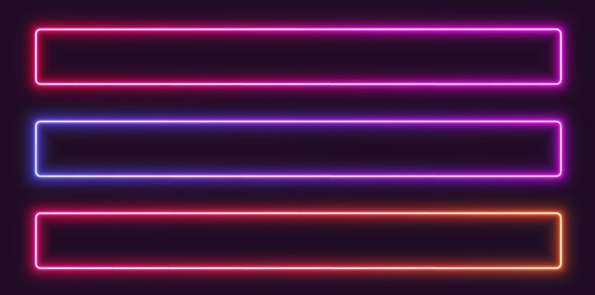 Neon- Gradient Rahmen, rechteckig glühend Grenzen Satz, bunt futuristisch ui Design Elemente. vektor