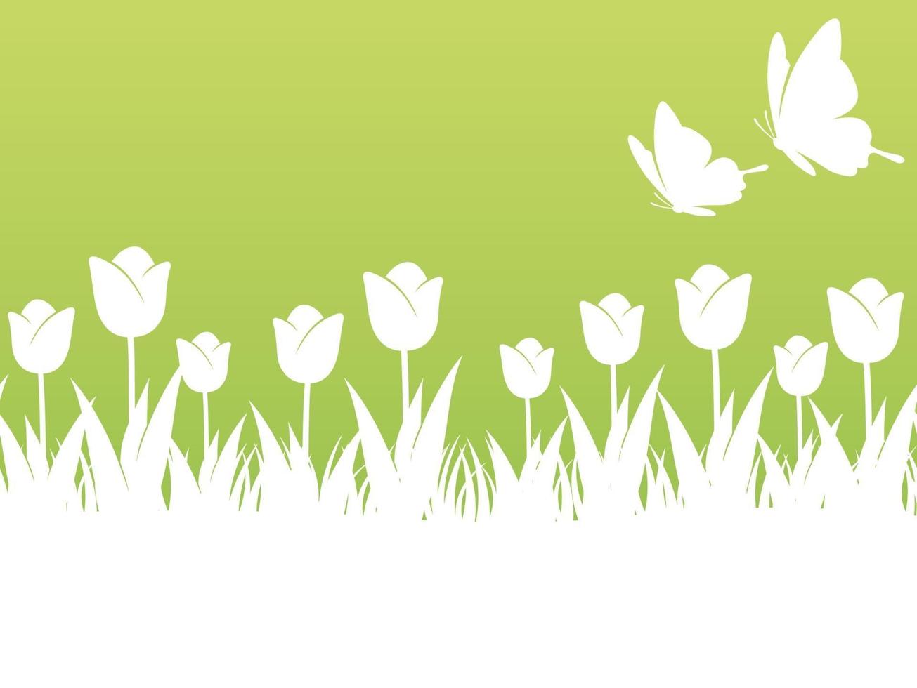 Frühlingshintergrundillustration mit Tulpen, Schmetterlingen und Textraum. horizontal wiederholbar. vektor