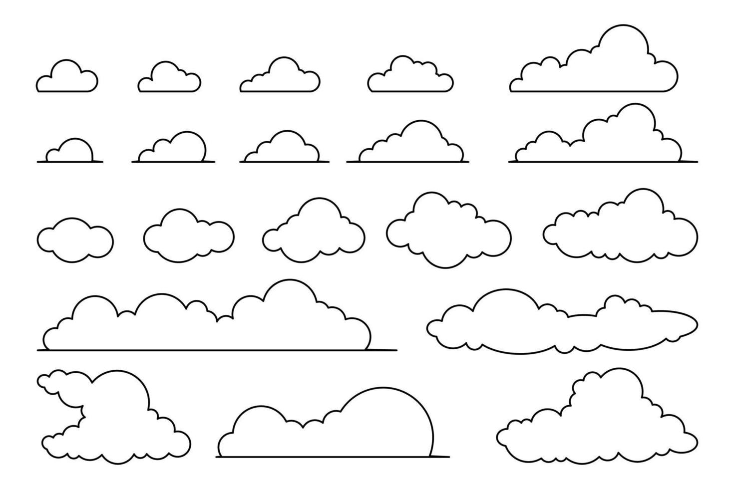 vektor samling av översikt moln av annorlunda former och storlekar. moln symbol för design, hemsida, logotyp, app, ui.