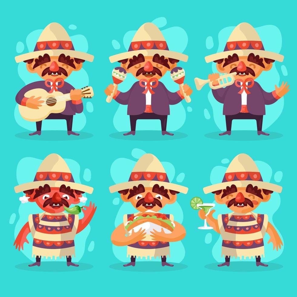 uppsättning mariachi-karaktärer i cinco de mayo vektor