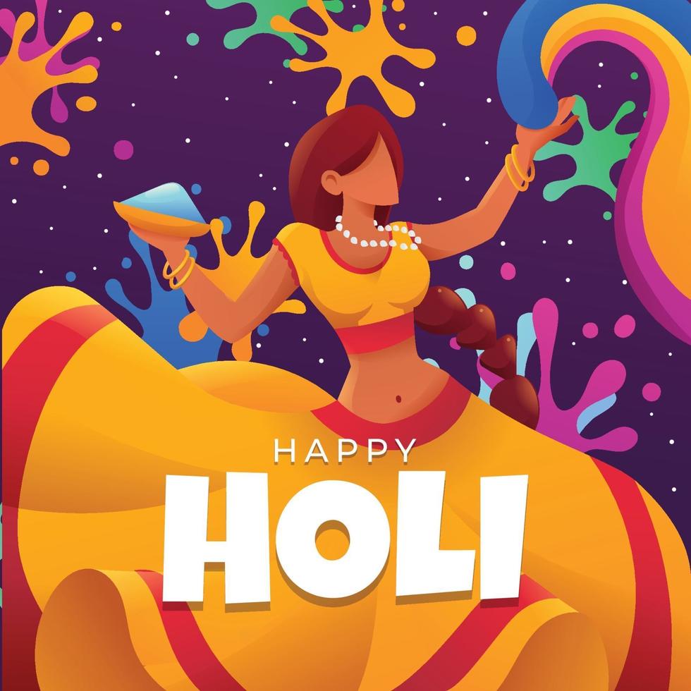 ein Mädchentanz zum Feiern des Holi Festivals vektor