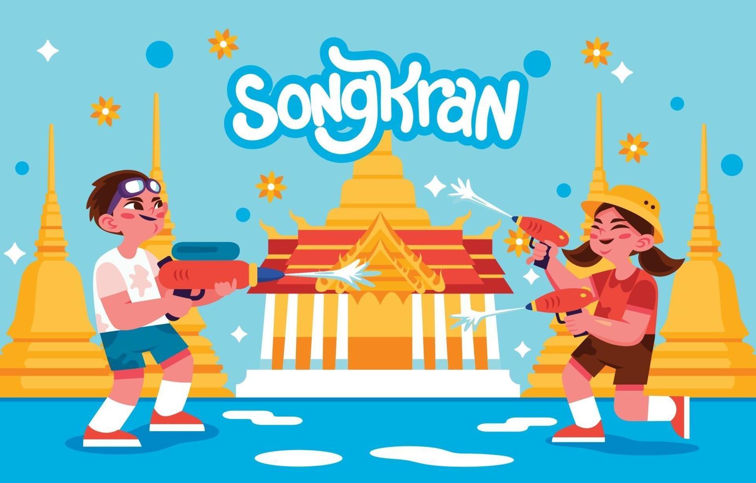 barn firar songkran festival vektor